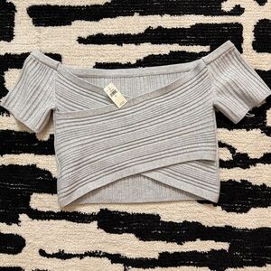 Aerie Light Gray Off-Shoulder Crop Top
